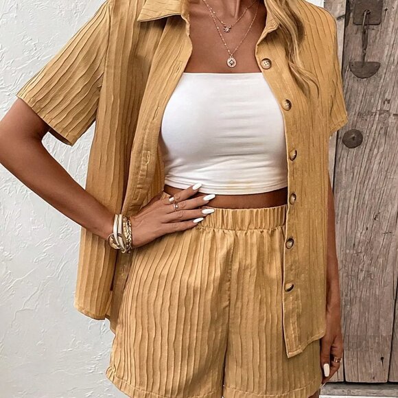 Chic Printed Button-Up & Shorts Ensemble